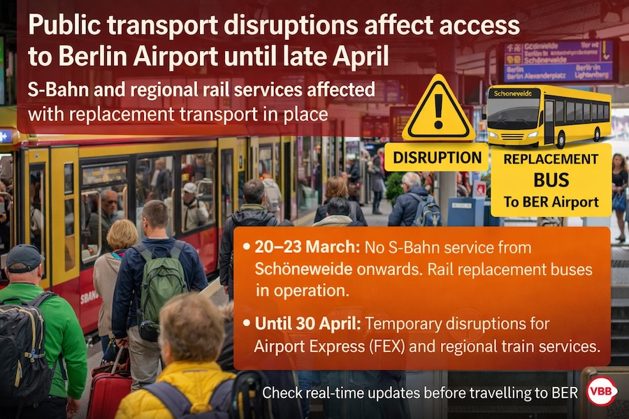 Public transport disruptions affect access to Berlin Airport until late April