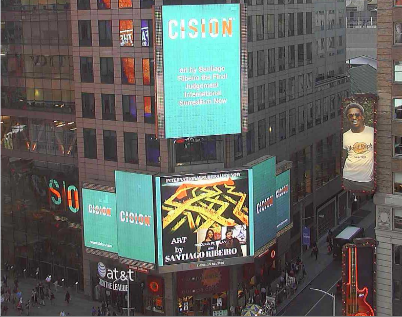 Nasdaq OMX Group and Thomson Reuters Sign in Times Square with Santiago Ribeiro art