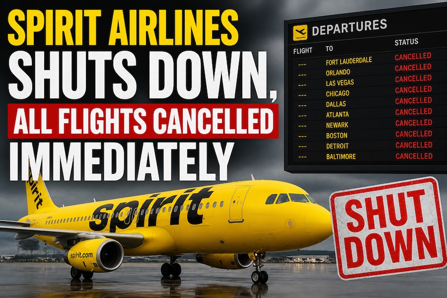 Spirit Airlines Shuts Down, All Flights Cancelled Immediately